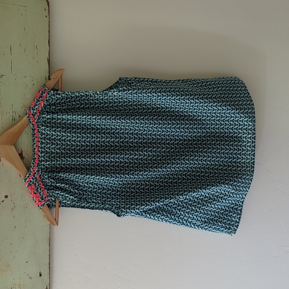 J. CREW I Blue & Pink Sleeveless Embroidered V-Neck Blouse Top with Tassels, 6 - Picture 10 of 11